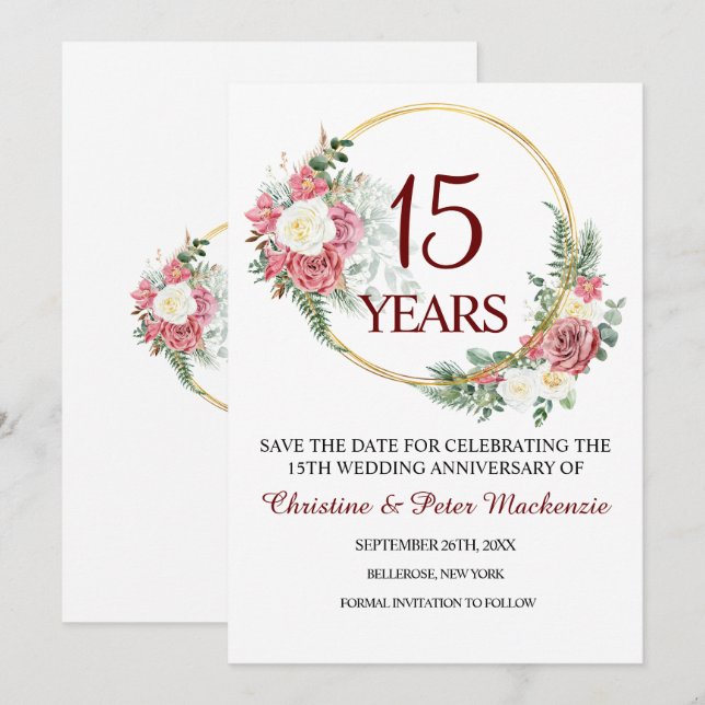 Save The Date 15e anniversaire du Mariage de cristal (Devant / Derrière)