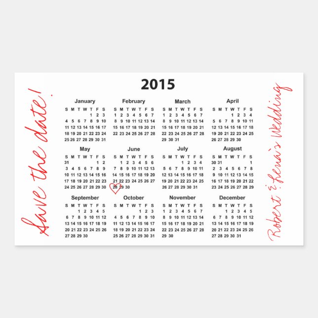 Save the Date 2015 Calendar Personalized Sticker (Front)