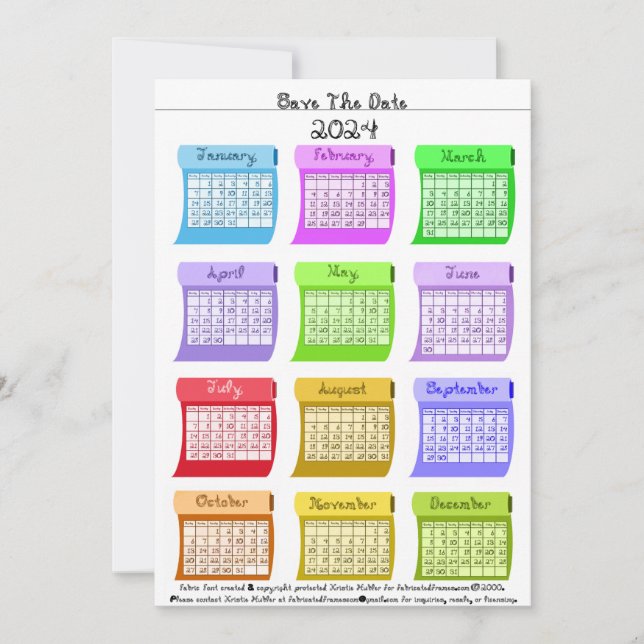 Save The Date 2024 Calendar Fabrics Font Fabric Enregistrer La D (Devant)