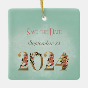 Save the Date 2024 Personalized Names Date Ceramic Ornament