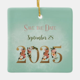 Save the Date 2025 Personalized Names Date V2 Ceramic Ornament