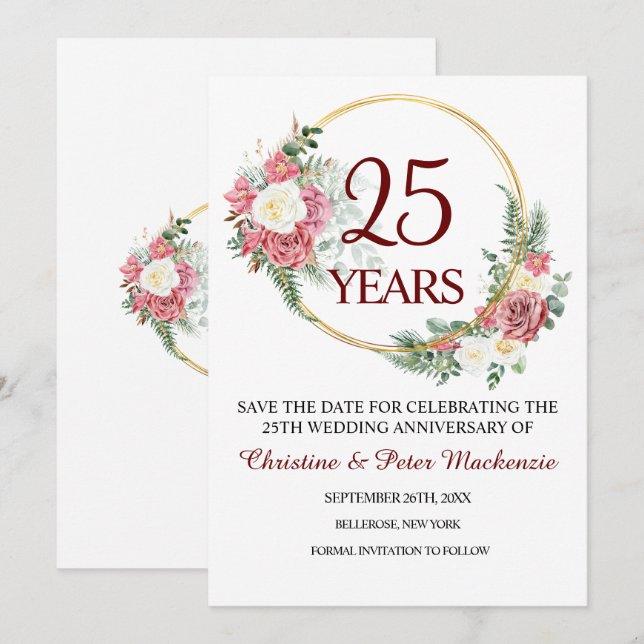 Save The Date 25e anniversaire du Mariage d'argent (Devant / Derrière)