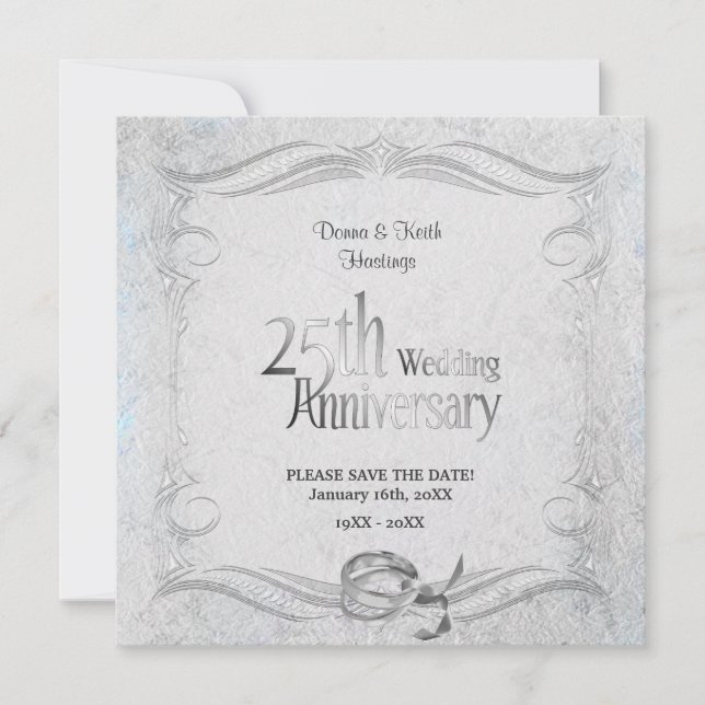 Save The Date 25e anniversaire élégant d'argent (Devant)