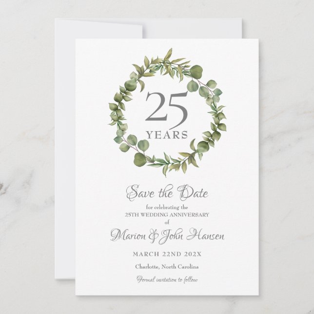 Save The Date 25e anniversaire Mariage Silver Garland (Devant)