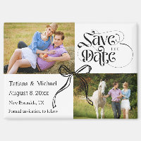 save the date 2 photos coquette bow ribbon modern