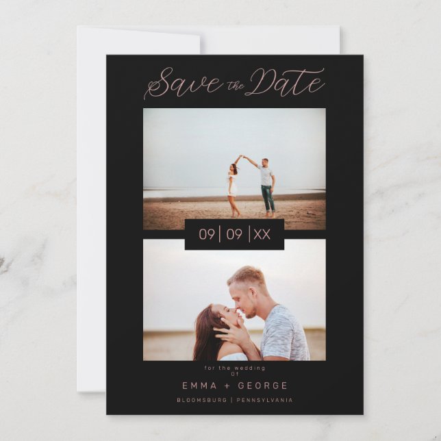 Save The Date 2 Photos Modern Collage Wedding Wimshical Script (Devant)