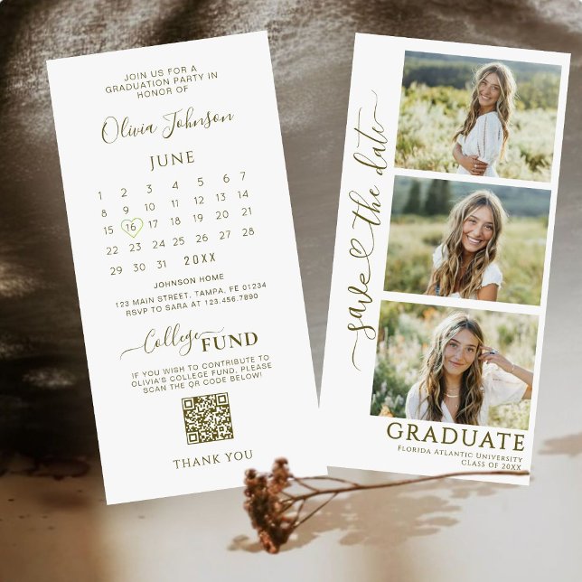 Save The Date 3 Diplôme Photo Strip Enregistrer la date | Code Q (Créateur téléchargé)