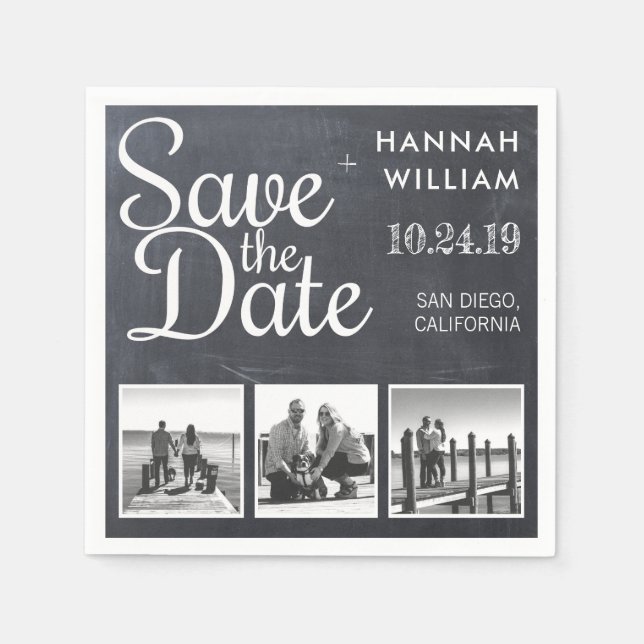 Save the Date 3 Photo Chalkboard Napkin (Front)