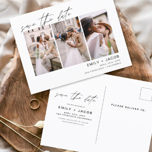 Save the Date 3 Photo Elegant Editable Postcard