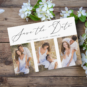 Save The Date 3 Photos Collage Engagé Chic Mariage romantique