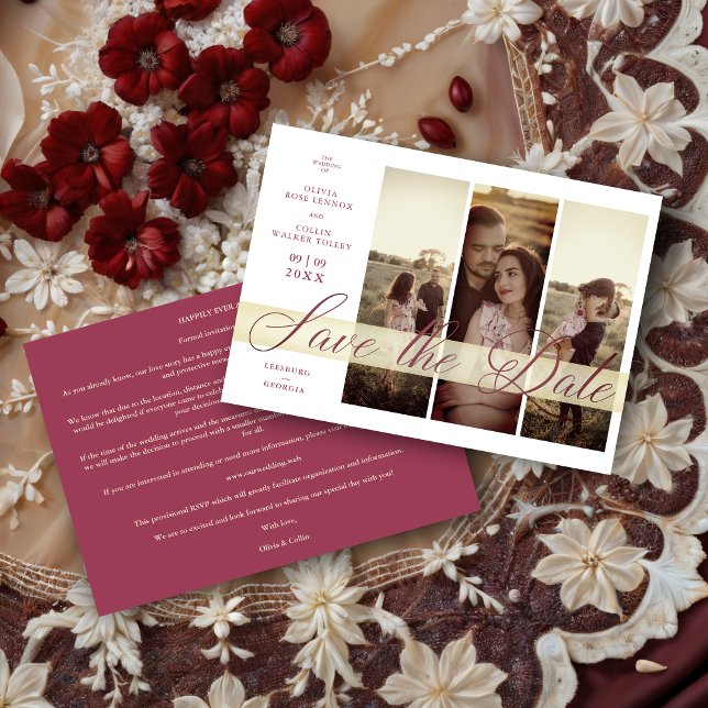 Save The Date 3 Photos Couple in Love Simple Élégant Script (3 Photos Couple in Love Simple Elegant Script Save the Date Card.)