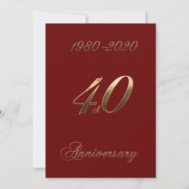 Save The Date 40e anniversaire de mariage Jubilé 2020 Rouge élég (Devant)