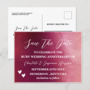 Save the Date 40th Ruby Wedding Anniversary Postcard
