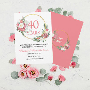 Save The Date 40th Wedding Ruby Roses Anniversary