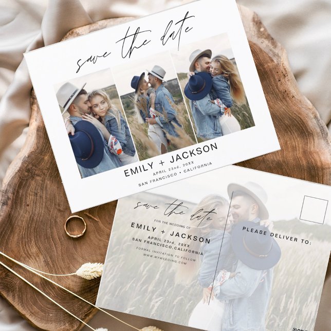 Save the Date 4 Photo Elegant Classy Modern Postcard (Creator Uploaded)