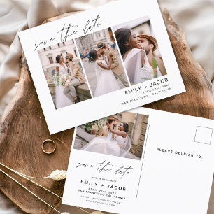 Save the Date 4 Photo Elegant Editable Postcard