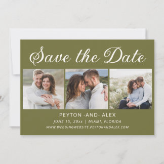 Save The Date 4-Photo Green 2-Faces Mariage Date d'enregistremen