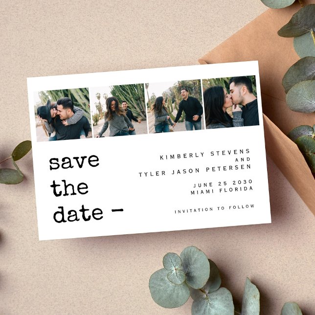Save The Date 4 photos collage typographie moderne mariage (Créateur téléchargé)