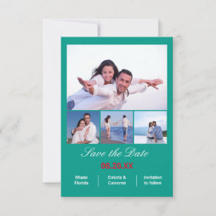 Save The Date 4 Photos Collage vertical - 3x5 Aqua Enregistrer l