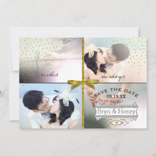 Save The Date 4 Photos Glamor Lights Gold Rain Enregistrer la da