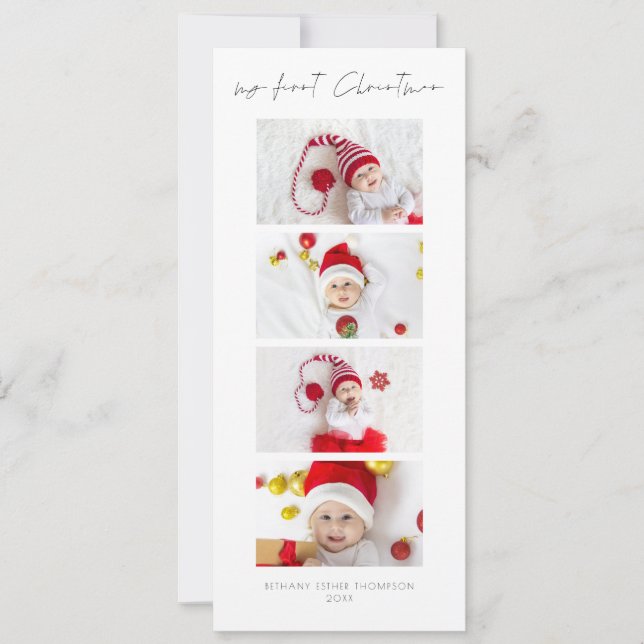 Save The Date 4 Photos Strip Baby First Christmas Holiday Card (Devant)