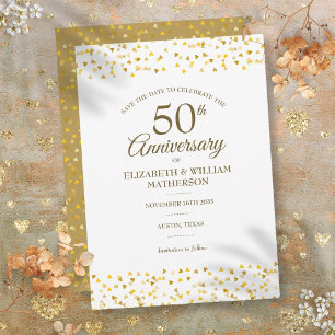 Save The Date 50e Anniversaire de Mariage Cœurs d'Amour Dorés