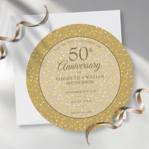 Save The Date 50e anniversaire de mariage cœurs dorés circulaire