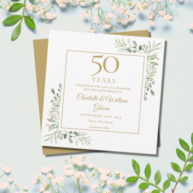 Save The Date 50e anniversaire de mariage de verdure carré (Créateur téléchargé)