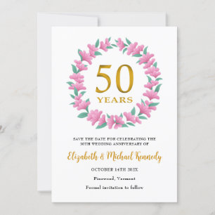 Save The Date 50e anniversaire d'or couronne de fleurs roses