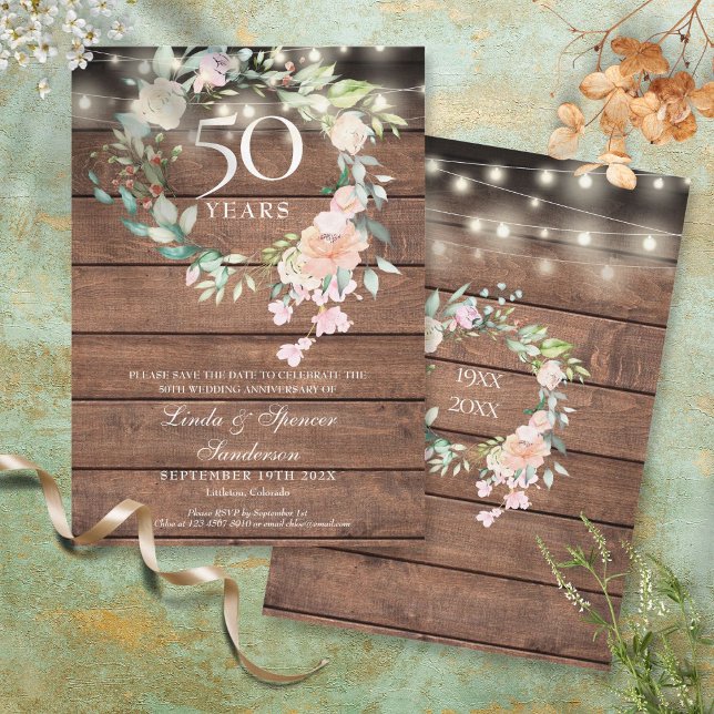 Save The Date 50e anniversaire Rustic Floral String lumières (Créateur téléchargé)