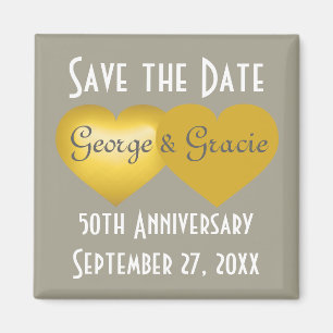 Save the date 50th anniversary gold hearts magnet