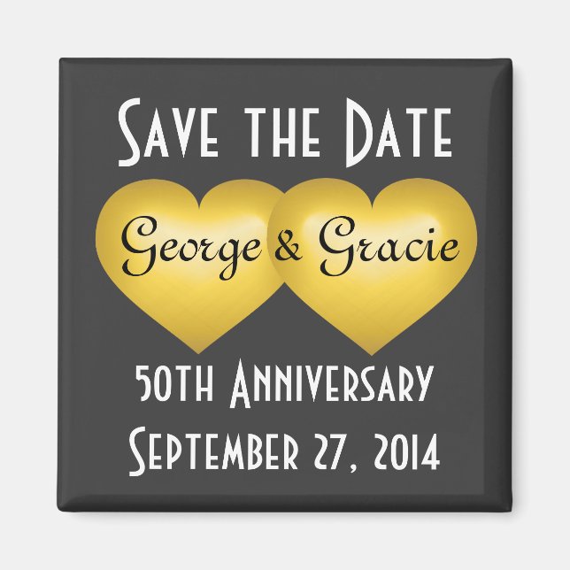 Save the date 50th anniversary golden hearts magnet (Front)