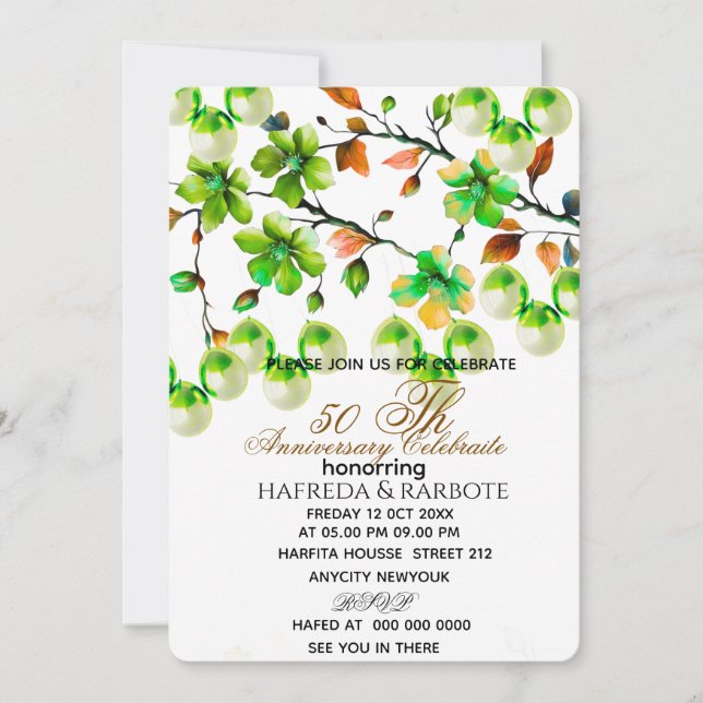 Save The Date 50th Anniversary Invitation, Greenery Wedding Anni (Devant)