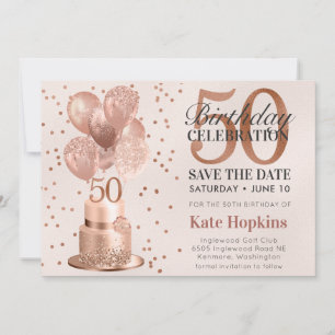 Save The Date 50th Birthday Rose Gold Cake