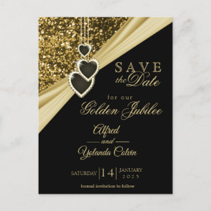 Save the Date - 50th Gold Glitter Anniversary  Announcement Postcard
