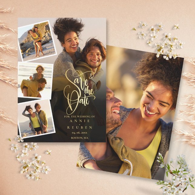 Save The Date 5 Photo Collage Mariage Gold Script (Créateur téléchargé)