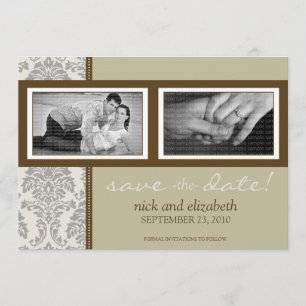Save The Date 5X7 Sepia baroque/Deux photos Brown Enregistrer la