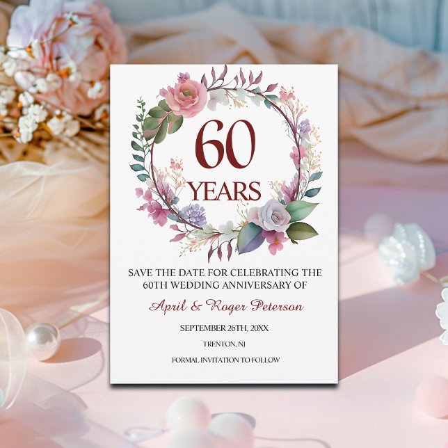Save The Date 60e anniversaire du Mariage diamant Floral (Créateur téléchargé)