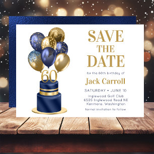 Save The Date 60e anniversaire Marine Blue Balloon Cake