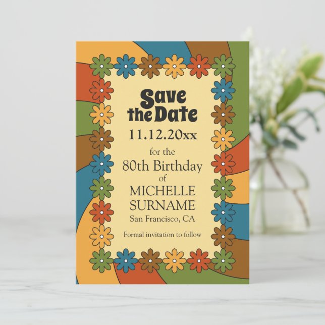 Save The Date 60s Inspired Birthday Party for Retro Enthusiasts  (Debout devant)
