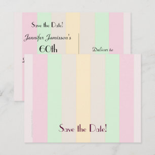 Save the Date 60th Birthday Party, Pastel Stripes Announcement Postcard
