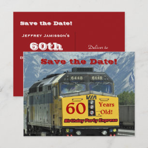 Save the Date 60th Birthday Party Railroad Train Announcement Postcard