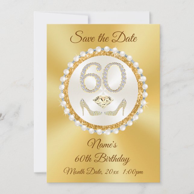 Save the Date 60th Birthday, Personalized Card (Front)
