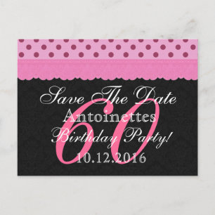 Save the Date 60th Birthday Pink and Black Lace Announcement Postcard