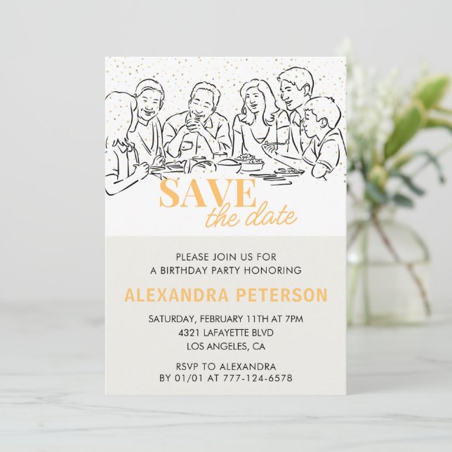 Save the date 61st birthday invitations Dinner (Standing Front)