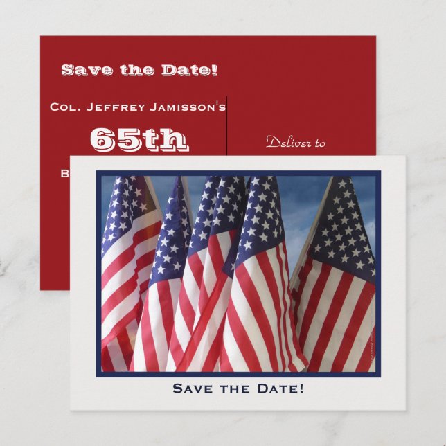 Save the Date 65th Birthday Party Invitation Flags (Front/Back)