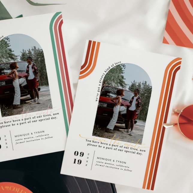 Save The Date 70 ans rétro | Arch Photo Enregistrer la date (Créateur téléchargé)