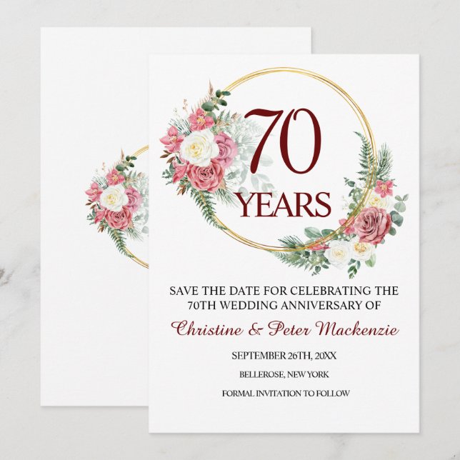 Save The Date 70e anniversaire du Mariage Platinum (Devant / Derrière)
