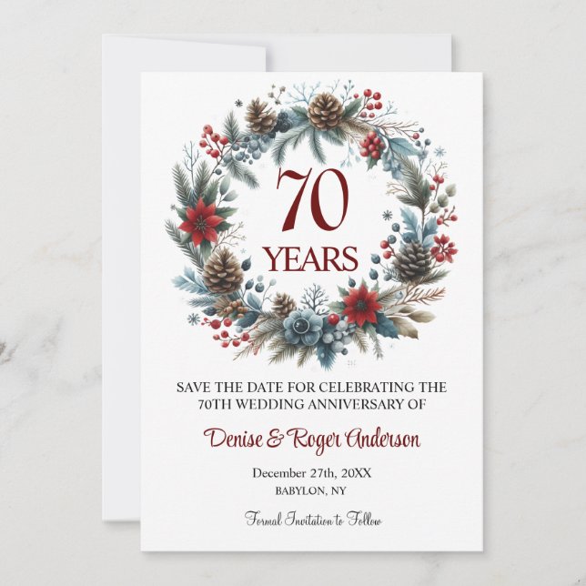 Save The Date 70e anniversaire du Mariage Platinum hiver (Devant)