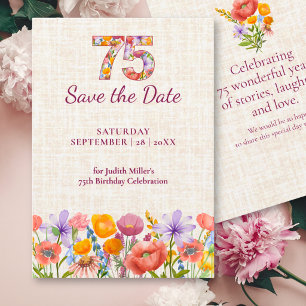 Save The Date 75e Anniversaire Élégant Lin Floral Fleurs Sauvage
